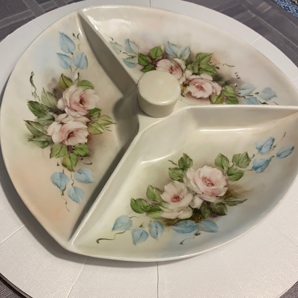 Vintage Brazilian Porcelain Schmidt Floral Pastel Color Tri-Servewear plate